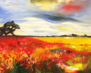 Poppies landscape painting