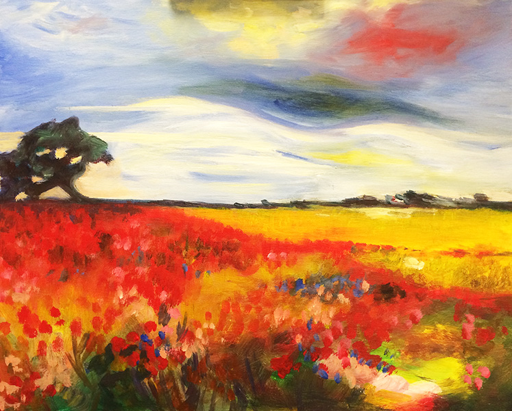 Poppies landscape painting