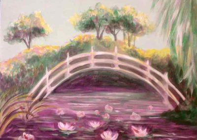 Bridge over lotus blossoms, (acrylics)