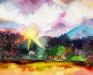 mountain sunrise watercolor painting class