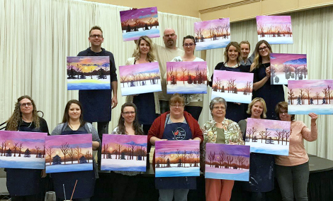 Happy attendees after the Winter Dream paint and sip class
