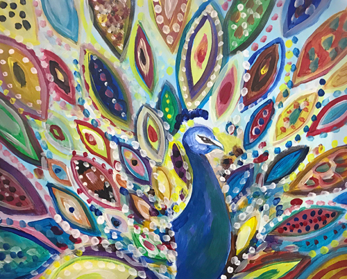 Peacock painting for The Nest fundraiser