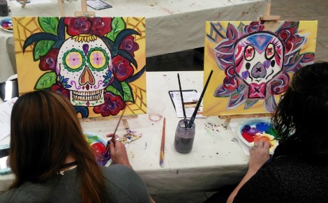 Different variations of Sugar Skulls paintings
