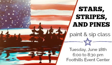Join us as we paint and sip Stars, Stripes, and Pines!