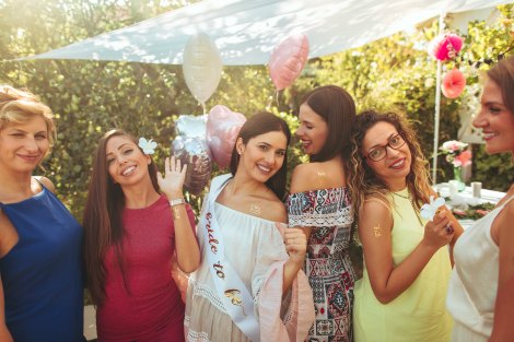 Bridal party having fun at an outdoor bachelorette party